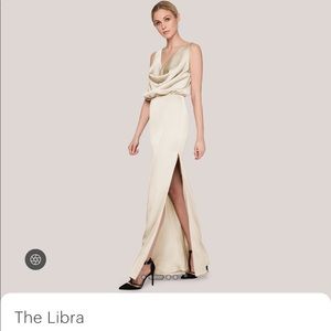 NWT FAME & PARTNERS LIBRA GOWN in Champagne Matte Satin Sz US4